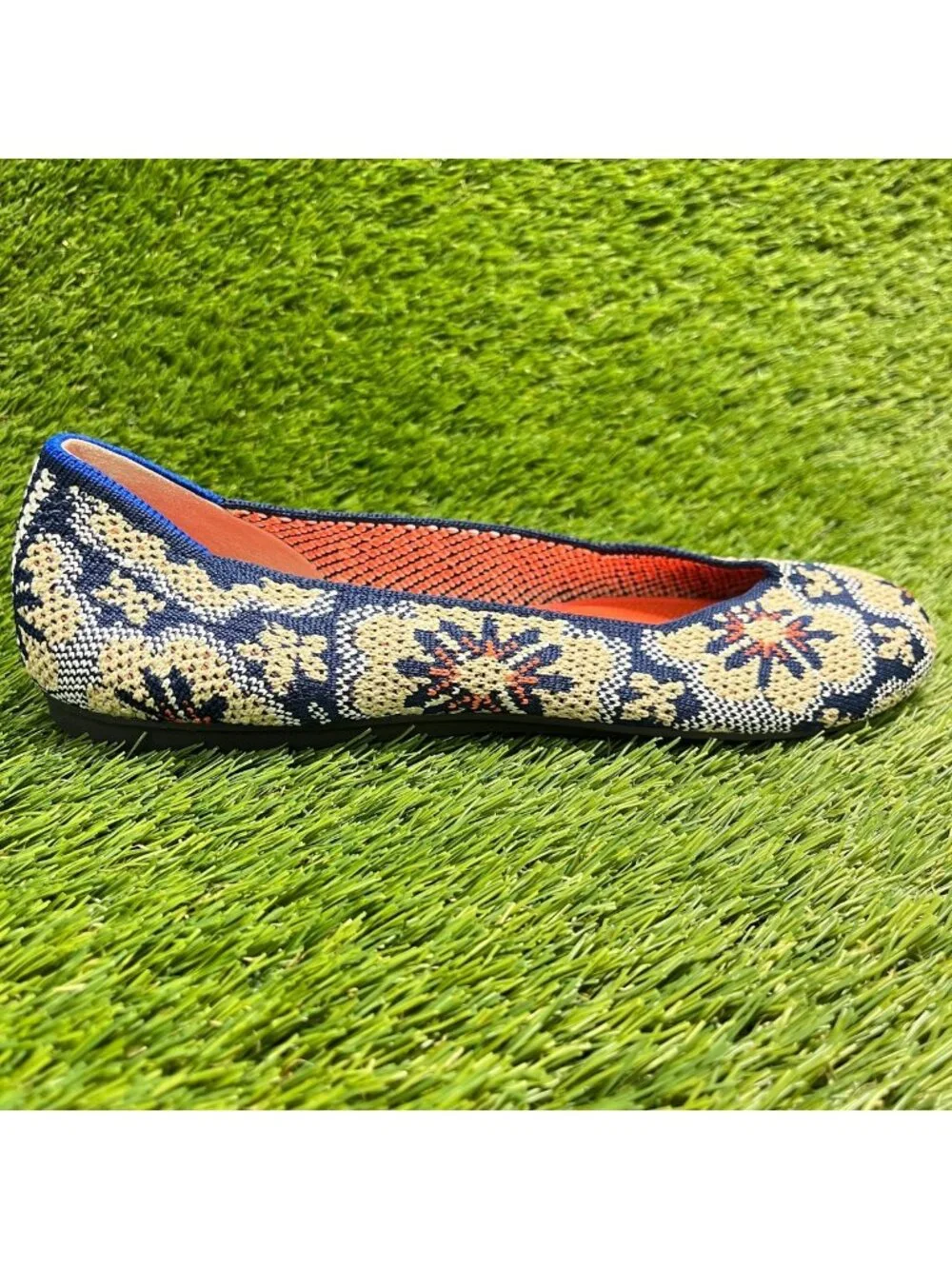 Rothy's The Flat Sapphire Burst Womens Size 8 Blue Cream Casual Slip On Flats